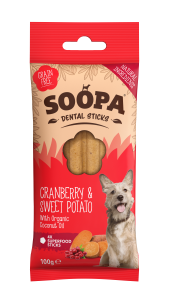 SOOPA Dental Stick dla psa – Żurawina i Batat (100g)