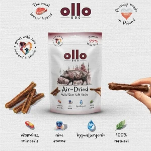 Ollo - Air-dried soft Wild Boar Sticks - przysmaki dla psa z Dzika 80g