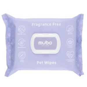 Mubo - Fragrance Free Pet Wipes 100szt. - bezzapachowe chusteczki z aloesem dla psa i kota, 15x30cm