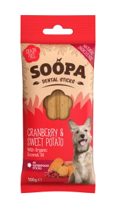 SOOPA Dental Stick dla psa – Żurawina i Batat (100g)