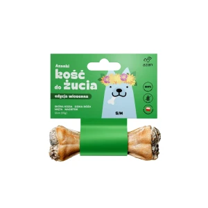 Azanki Kość do żucia w skórze wołowej ze skórą kozią, miętą, dziką różą i nagietkiem (S/M 12cm/55g)