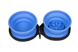 Kiwi Walker TRAVEL DOUBLE BOWL SLOWFEEDER zestaw spowalniających misek turystycznych niebieskich