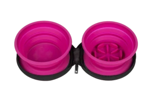 Kiwi Walker TRAVEL DOUBLE BOWL SLOWFEEDER zestaw spowalniających misek turystycznych różowych