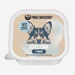 Paka Zwierzaka - Karma mokra dla psa - Dziczyzna i łosoś 150g (tacka)