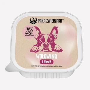 PAKA ZWIERZAKA - Karma mokra dla psa -  wołowina i śledź 150g (tacka)