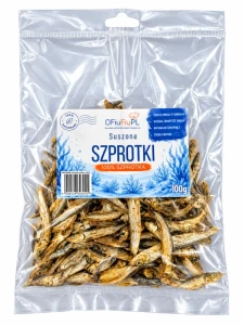 OFiuFiuPL - Suszone SZPROTKI dla psa naturalny rybny przysmak 100g